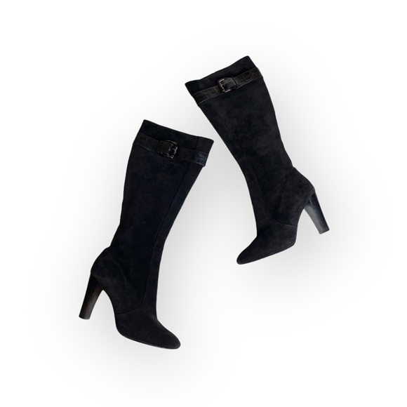 Michael Kors ♔ Croc Embossed Buckled Tall Heeled Boots Boot ♔ Black Suede ♔ 6M ♔ - Picture 11 of 16